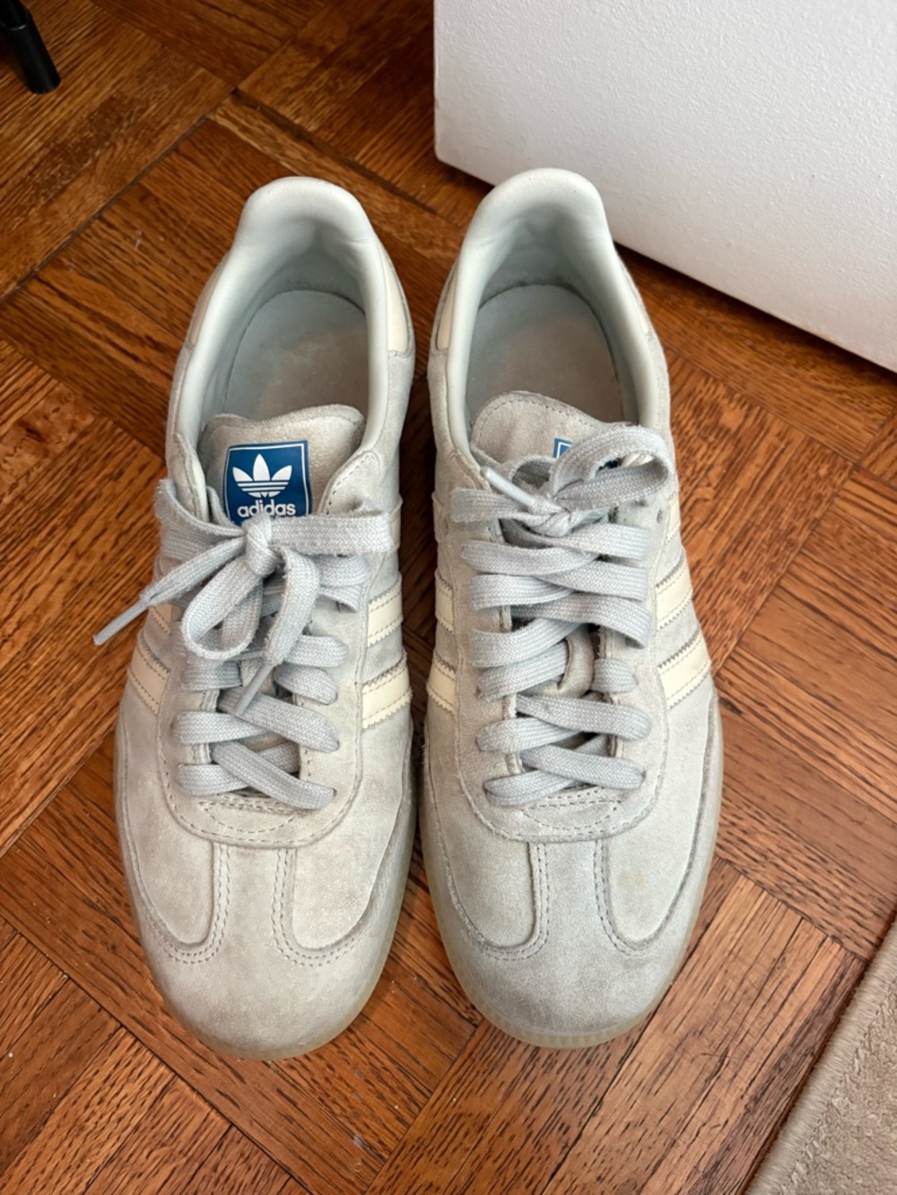 adidas Light blue Suede Sneakers with Off-White Stripes women’s size 7.5